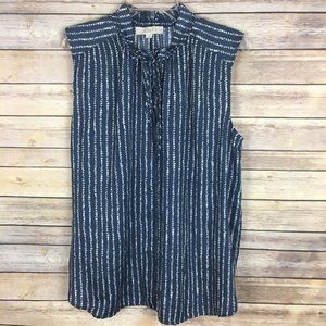 LOFT Large Blue Beige Tank Top Tie Neckline